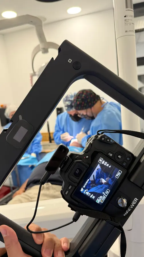 Filming a real treatment with camera and lighting on set